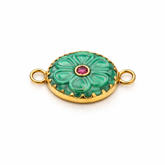 Carved Flower Clasp with Ruby – 18K Gold (Made to Order)