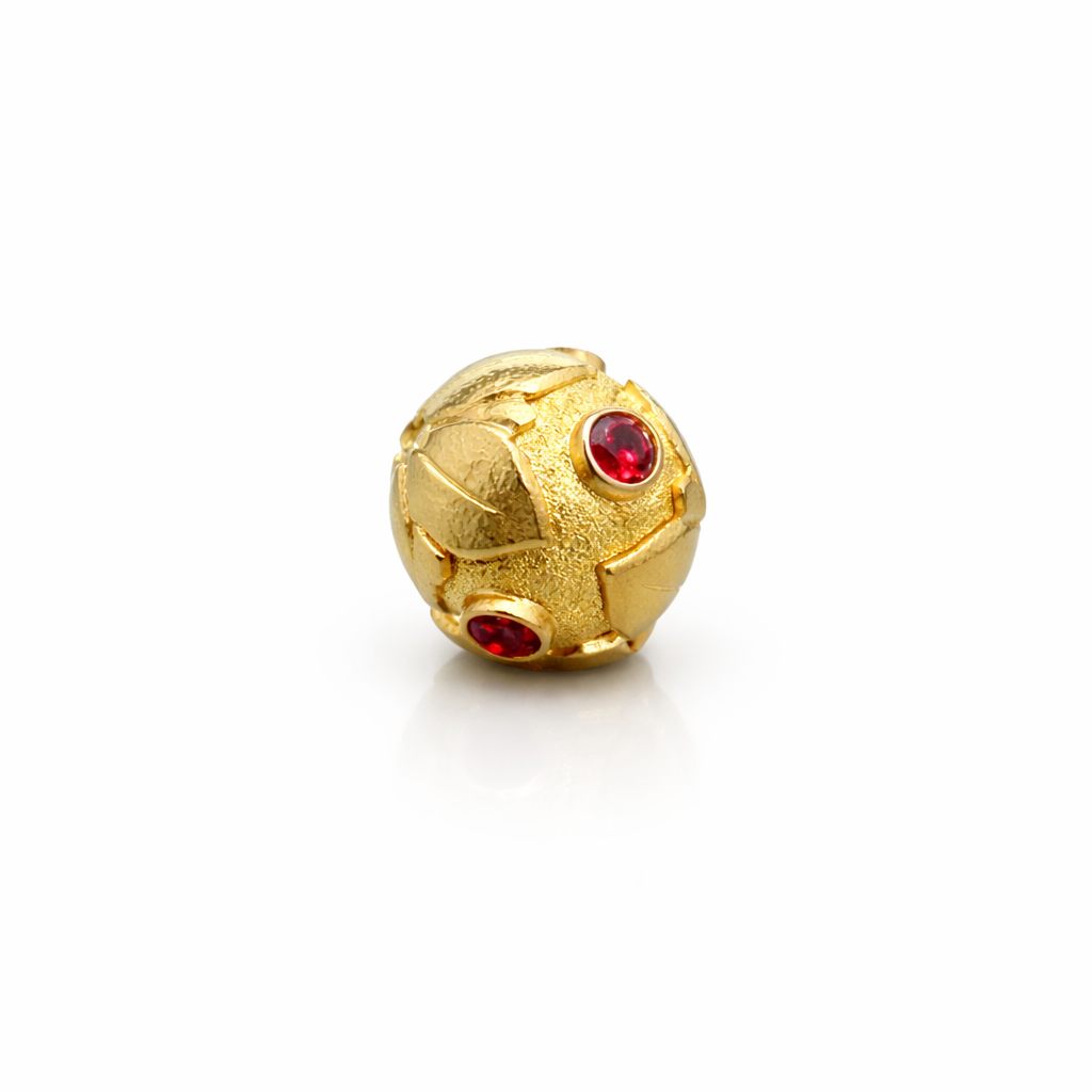 Sculptural Ruby Mala Bead Pendant – 18K Gold (Made to Order)