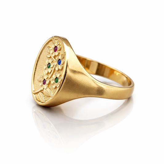 Floral Signet Ring – 18K Gold (Made to Order)