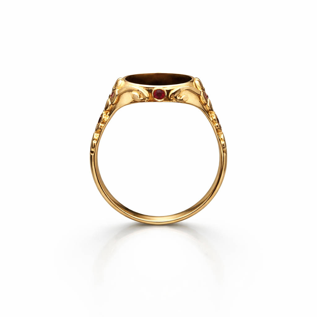 Handcrafted 18k Gold Signet Ring with Rubies — Made to Order