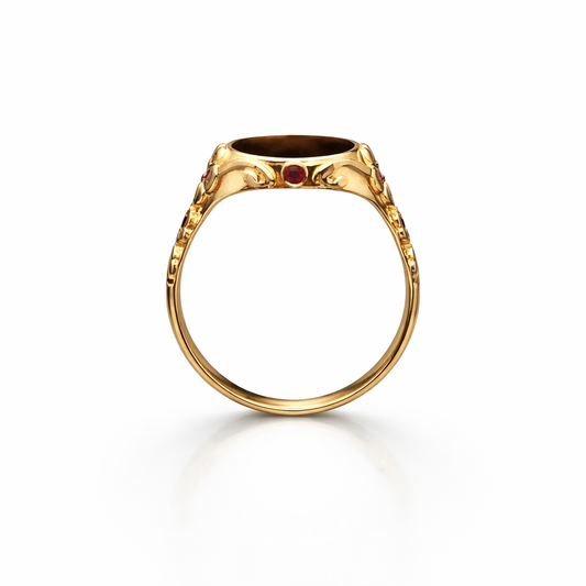Handcrafted 18k Gold Signet Ring with Rubies — Made to Order