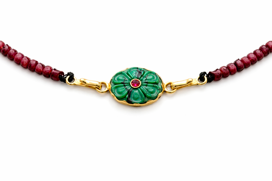 Carved Flower Clasp with Ruby – 18K Gold (Made to Order)