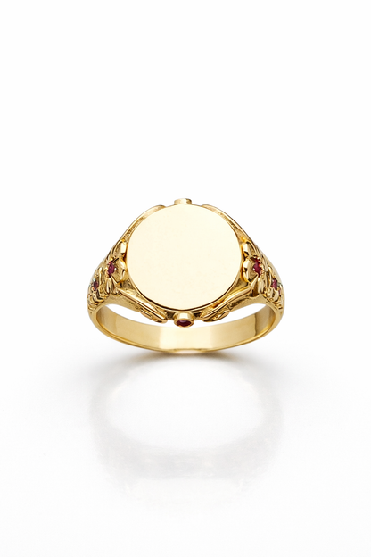 Handcrafted 18k Gold Signet Ring with Rubies — Made to Order