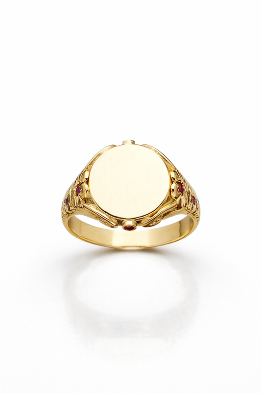Handcrafted 18k Gold Signet Ring with Rubies — Made to Order