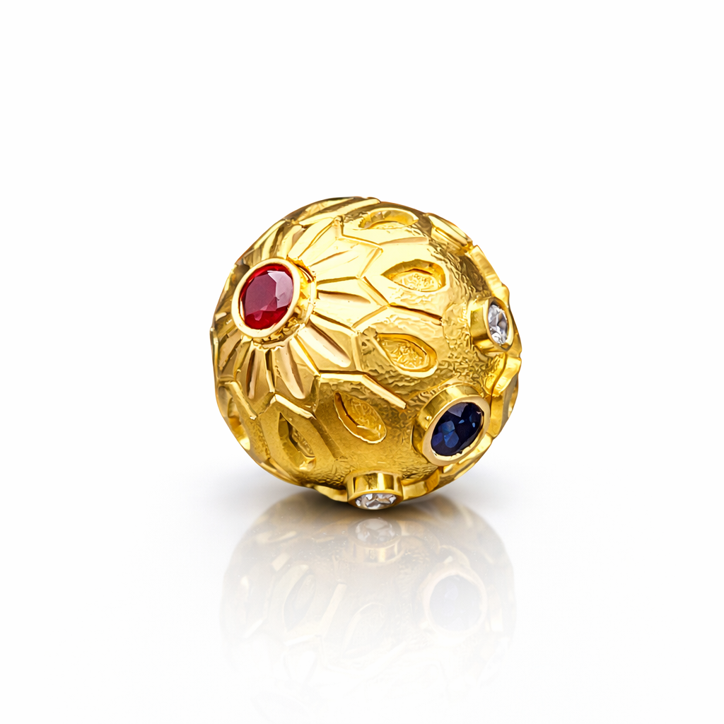 Sculptural Geometric Mala Bead Pendant – 18K Gold (Made to Order)