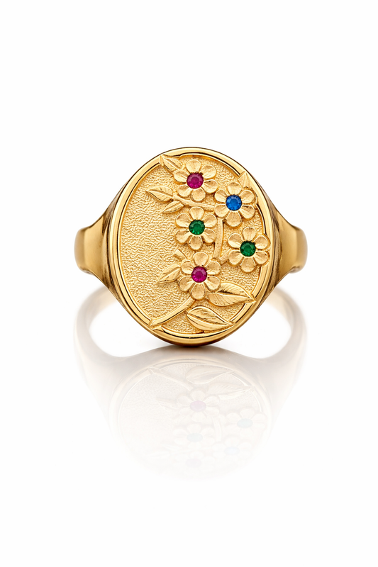 Floral Signet Ring – 18K Gold (Made to Order)